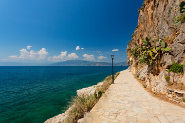 Poster - Nafplio, Greece. Walking path by the sea	