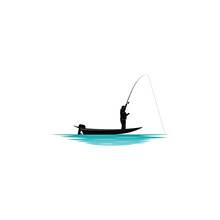 Man Fishing On The Boat Icon Vector Graphics