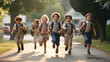 © redflower - A group of small children go to school on their first day of school