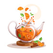 Autumn hot fruit tea with spices and Beautiful teapot on a white background