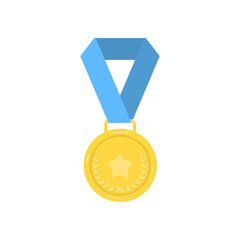 Golden award with ribbon and star flat vector illustration