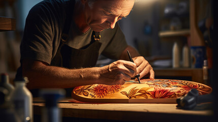 Wall Mural - A craftsman is carving a surfboard