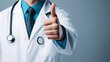 A male doctor making an upturned hand gesture. Studio isolated background, copyspace. Health, medical business banner