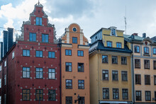 Stockholm Sweden, Traditional Building At Stortorget Grand Square, Gamla Stan Old Town. Upper Part