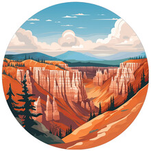 Bryce Canyon National Park Circular Badge Style Illustration. Flat Artwork Style. US National Parks
