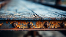 Close-up Of Rusty Details On A Vintage Bridge Background With Empty Space For Text 