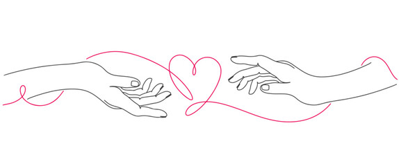 Poster - Two hand with heart line art style vector illustration