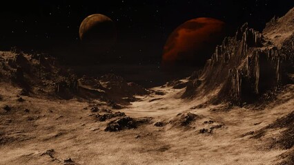 Wall Mural - Alien planet dramatic landscape dolly camera movement 3D render.