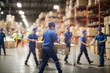 © Anna - Blurred image of warehouse employees in action. ai generative