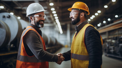 close-up group engineer talking and handshake friend on the gas power