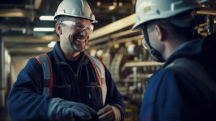 Wall Mural - group engineer talking with friend on the gas power plant