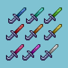 Poster - Pixel art sets of dagger weapon with variation color item asset. simple bits of weapon dagger melee on pixelated style 8bits perfect for game asset or design asset element for your game design asset