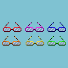 Poster - Pixel art sets of glasses with variation color item asset. simple bits of glasses on pixelated style 8bits perfect for game asset or design asset element for your game design asset