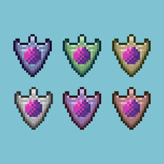 Poster - Pixel art sets of shield rpg game items with variation color asset. simple bits of shield defense on pixelated style 8bits perfect for game asset or design asset element for your game design asset