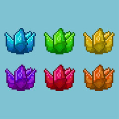 Poster - Pixel art sets of crystal with variation color item asset. simple bits of crystal loots item rpg on pixelated style 8bits perfect for game asset or design asset element for your game design asset