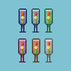 Fototapete - Pixel art sets of green light traffic with variation color item asset. simple bits of traffic light on pixelated style 8bits perfect for game asset or design asset element for your game design asset