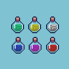 Poster - Pixel art sets of potion bottle health with variation color item asset simple bits of potion rpg item on pixelated style 8bits perfect for game asset or design asset element for your game design asset