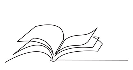 Poster - continuous line drawing illustration with transparent background of open book as concept of learning education and knowledge