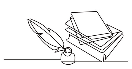 Poster - continuous line drawing illustration with transparent background of open book as concept of learning