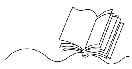 Fototapete - continuous line drawing illustration with transparent background of open book as concept of learning education and knowledge