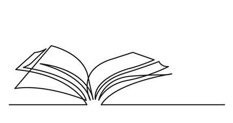 Poster - continuous line drawing illustration with transparent background of open book as concept of learning