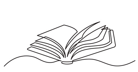 Poster - continuous line drawing illustration with transparent background of open book as concept of learning