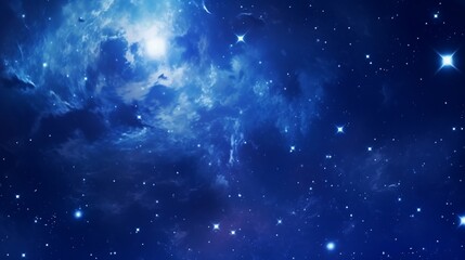 Canvas Print - 31. Extreme close-up of abstract blurred space nebula, cosmic blue and starry indigo hues, in the style of gradient blurred wallpapers, depth of field, serene visuals, minimalistic simplicity, close-u