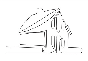Poster - The house is drawn by one black line on a white background. Continuous line drawing. Vector illustration
