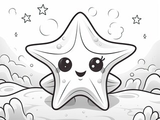 Canvas Print -  a cartoon starfish with big eyes and stars around it.  generative ai