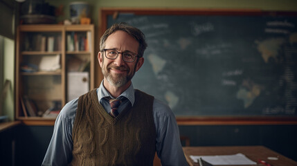 Wall Mural - A portrait of a teacher in a classroom