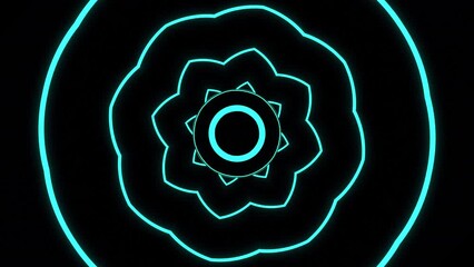 Poster - Bright lines of hypnotic floral pattern with circles. Design. Simple circles moving in flow of hypnotic pattern. Pulsating pattern with flower rings in stream on black background