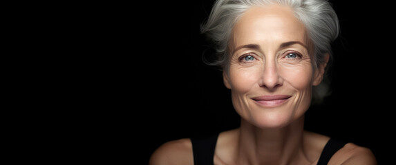 Poster - Woman model in her 50s posing for skin care advertisement. Generative AI