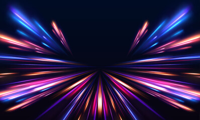 Aufkleber - Neon stripes in the form of drill, turns and swirl. Speed of light concept background. Abstract background rotational border lines. 