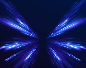 Aufkleber - Neon stripes in the form of drill, turns and swirl. Illustration of high speed concept.  Image of speed motion on the road. Abstract background in blue and purple neon glow colors.