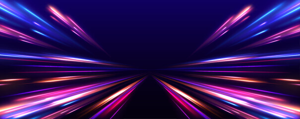 Leinwandbilder - Abstract neon light rays background. A Colorful Motion Background of City Light Trails. Motion light effect for banners. 