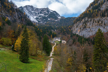 Sticker - High Valley with Hallstatt Salt Mines and Plassen Mountain view on Alps - Hallstatt, Austria