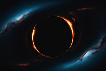 Poster - Cosmic Anomaly Swallowing Planet: Black Hole Art Illustration with Orange Outer Ring..