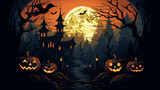 Fototapeta Big Ben - Halloween Pumpkin On Wooden Plank With Candles In A Spooky Night.