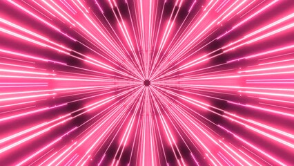 Poster - lashing beams in moving space tunnel. Design. Space tunnel with flashing bright rays on black background. Neon beams blink and move in tunnel