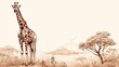  a drawing of a giraffe standing in a field.  generative ai