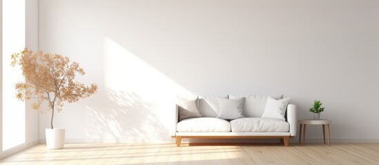 Wall Mural - White toned room interior with wooden accents and natural light