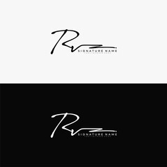 premium RV letter signature logo in handwriting art style monogram vector illustration template