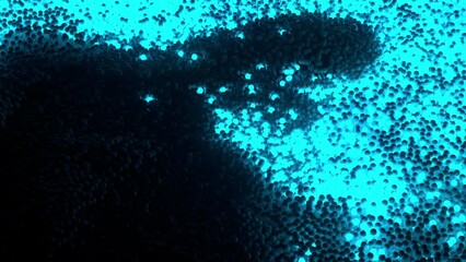 Poster - sphere 3d. abstract background. particles explosion. neon lights. motion graphics. black and blue 4k