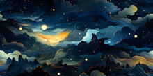 Seamless Pattern Of Sky In Style Of Van Gogh Starry Night