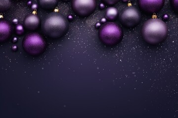 Poster - Christmas decorations with purple christmas balls and place for text.