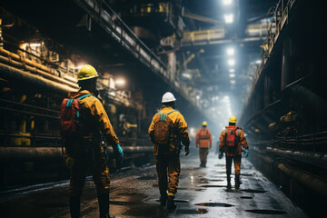 Wall Mural - Workers on an offshore oil rig drilling for resources beneath the ocean floor. Concept of offshore drilling. Generative Ai.