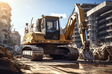 Poster - A construction worker operating heavy machinery at a construction site. Concept of infrastructure development. Generative Ai.