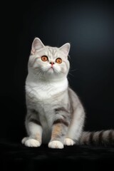 Poster - AI generated illustration of an elegant gray British shorthair cat on a black background