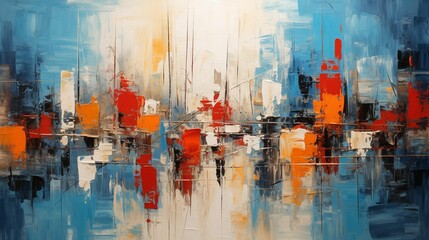 Poster - abstract cityscape with orange and blue in the background