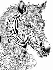 Wall Mural - AI generated illustration of a black line drawing of a zebra on a plain white background